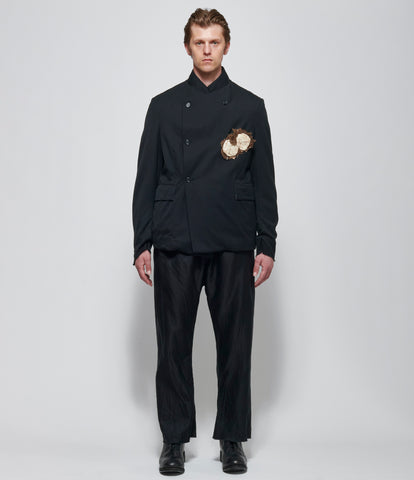SS26 Elena Dawson Mens Black 4X Double Breasted Blazer with 2x Cream Rose Brooch