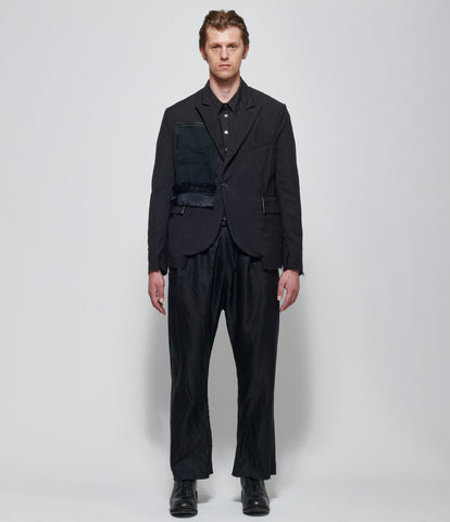 SS26 Elena Dawson Mens Black Light Wool 1X Short Blazer Lace Panel Peak