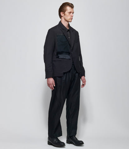 SS26 Elena Dawson Mens Black Light Wool 1X Short Blazer Lace Panel Peak