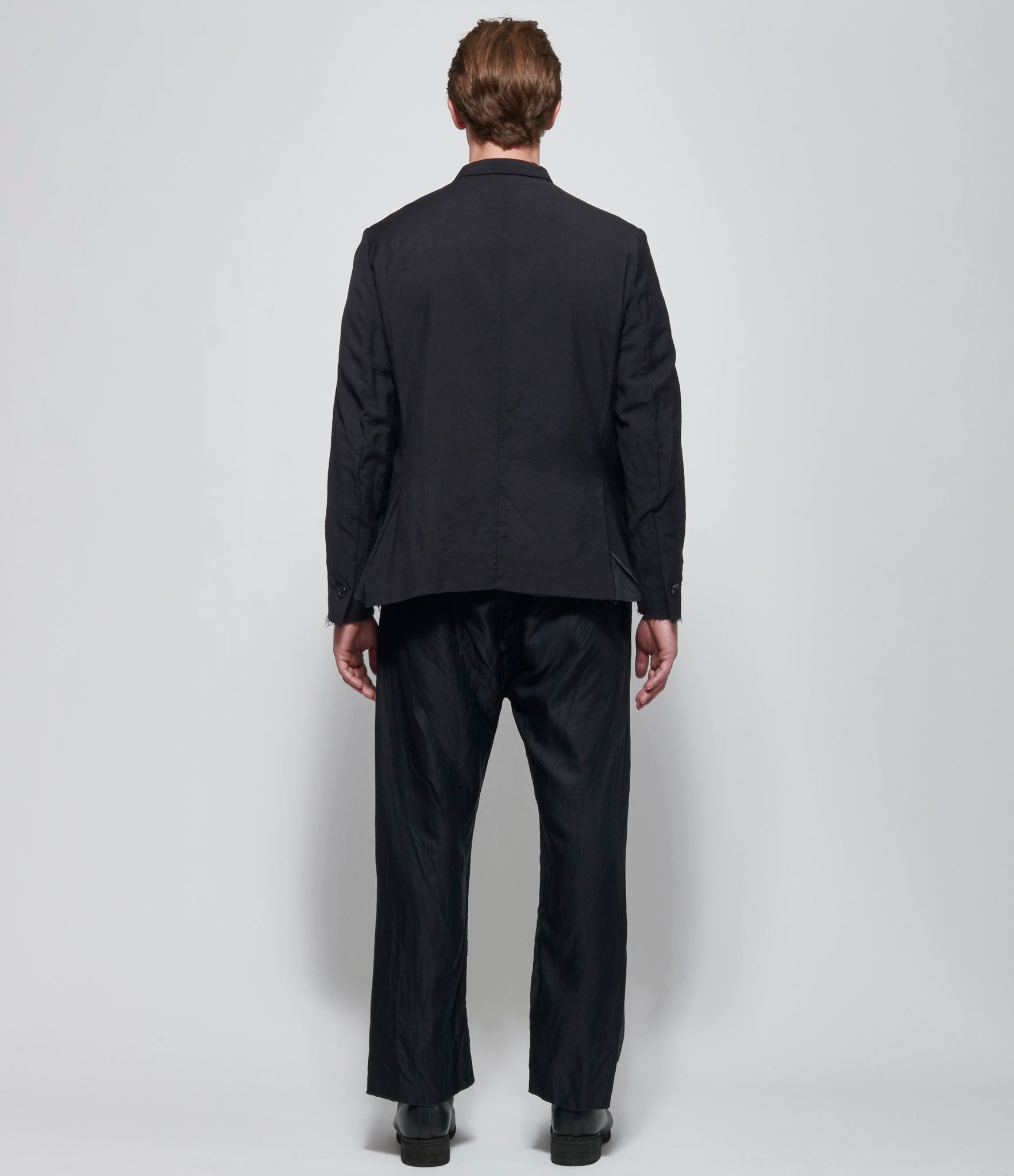 SS26 Elena Dawson Mens Black Light Wool 1X Short Blazer Lace Panel Peak