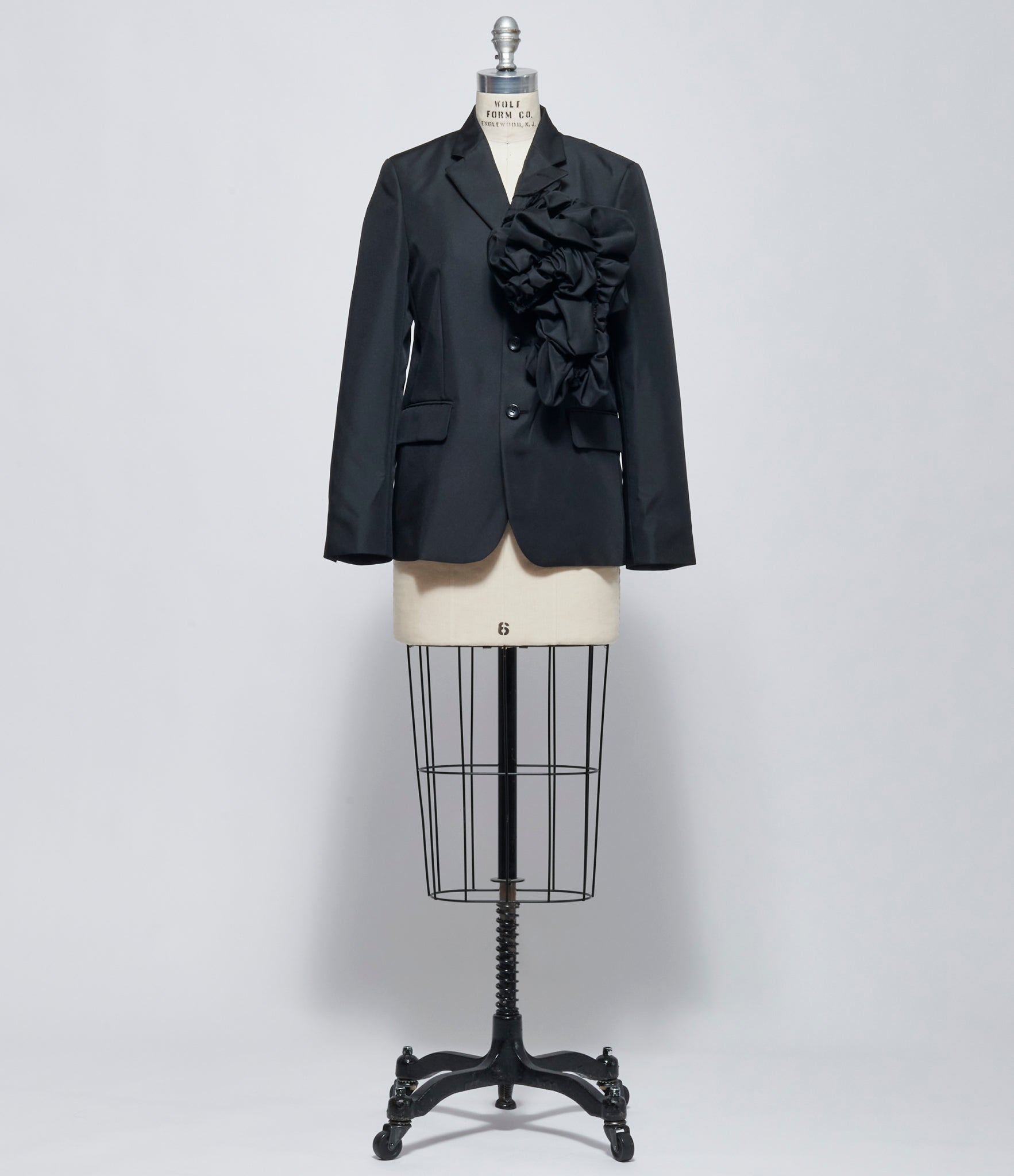 FW26 Comme des Garçons Womens Black Ruffle-Appliqué Tailored Jacket