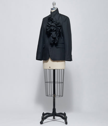 FW26 Comme des Garçons Womens Black Ruffle-Appliqué Tailored Jacket