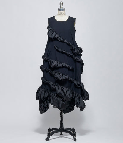FW26 Comme des Garçons Womens Black Ruffle-Trim Sleeveless Dress