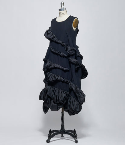 FW26 Comme des Garçons Womens Black Ruffle-Trim Sleeveless Dress