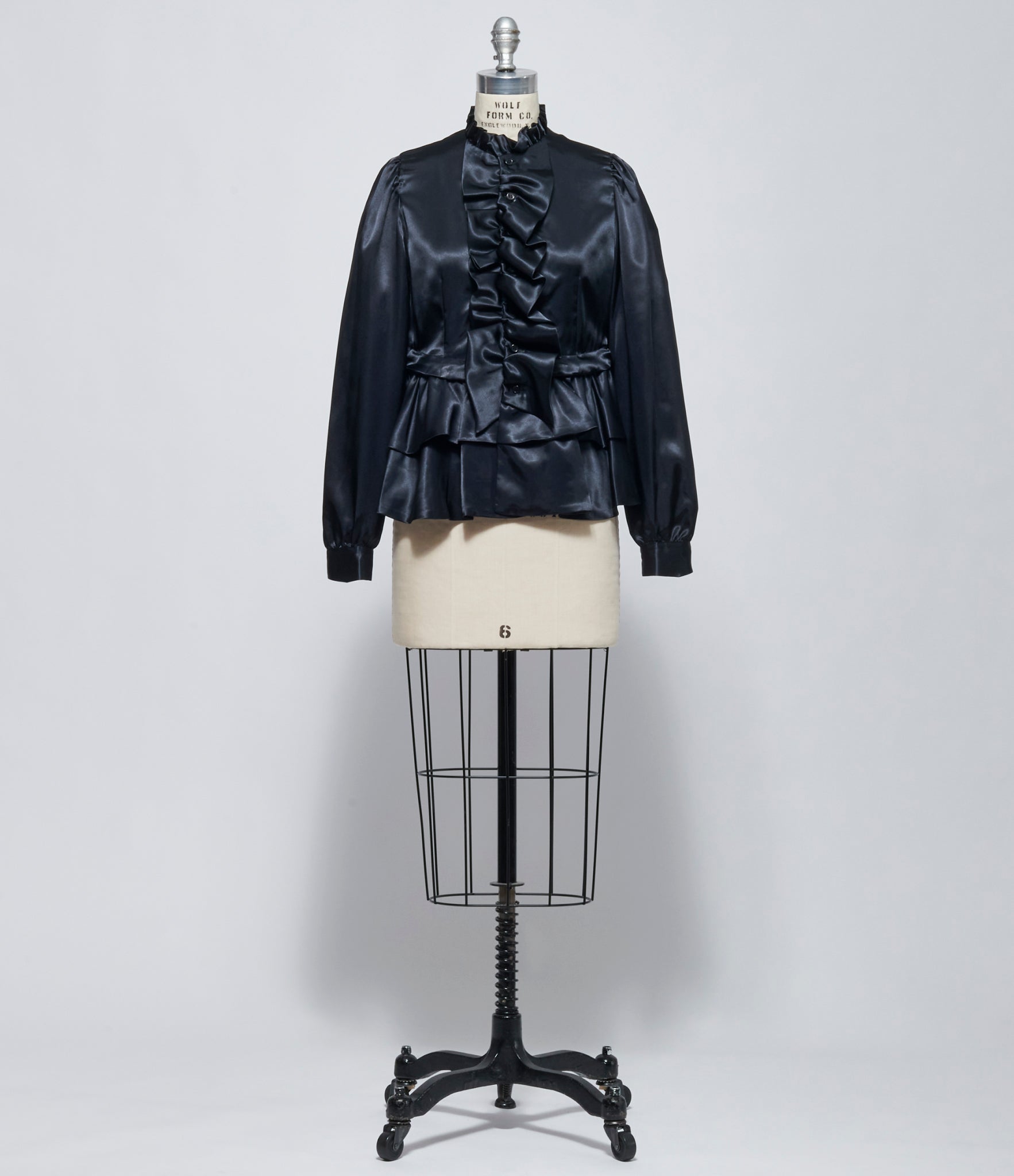 FW26 Comme des Garçons Noir Kei Ninomiya Womens Black Satin Ruffle-Trim Blouse