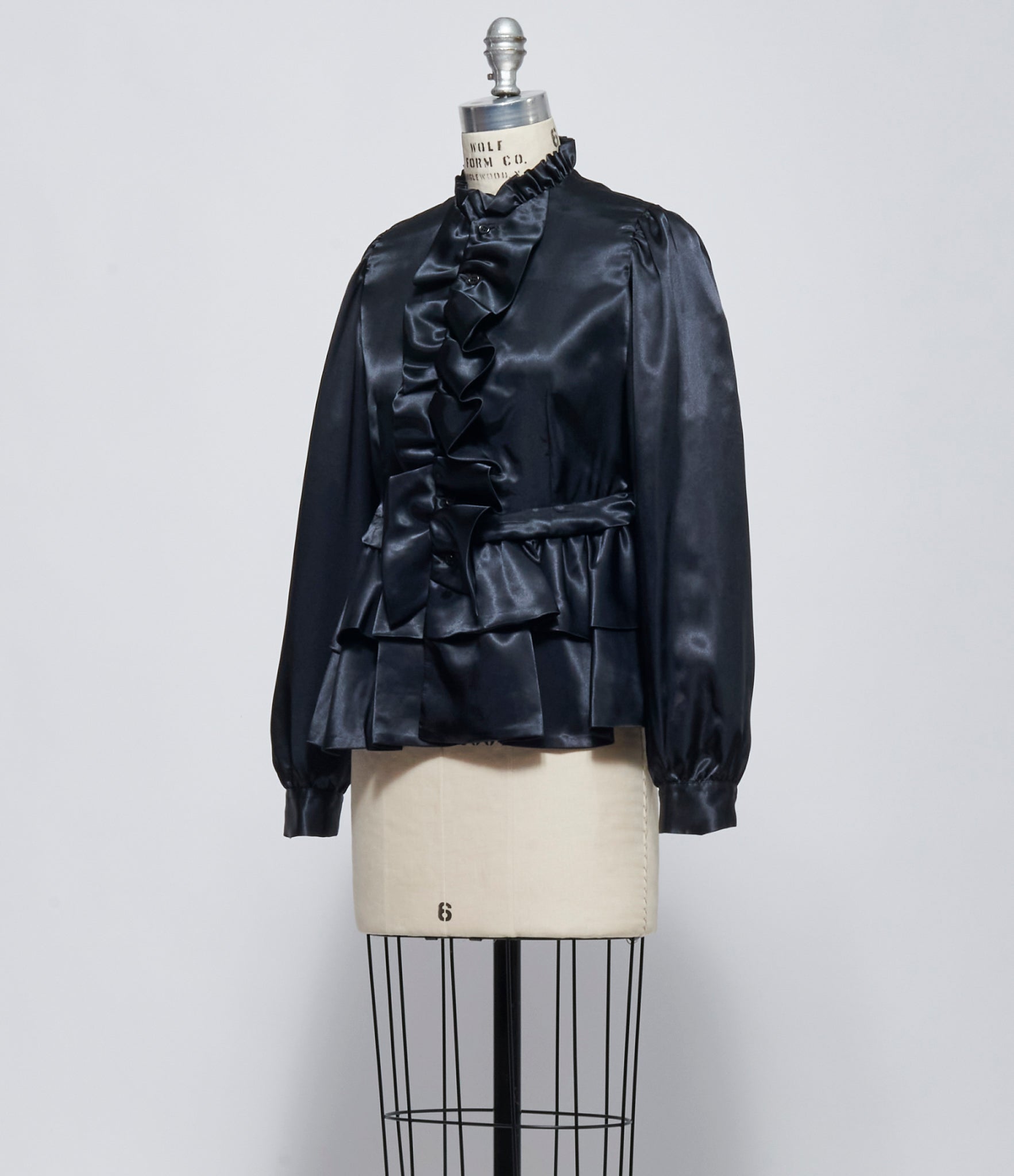 FW26 Comme des Garçons Noir Kei Ninomiya Womens Black Satin Ruffle-Trim Blouse