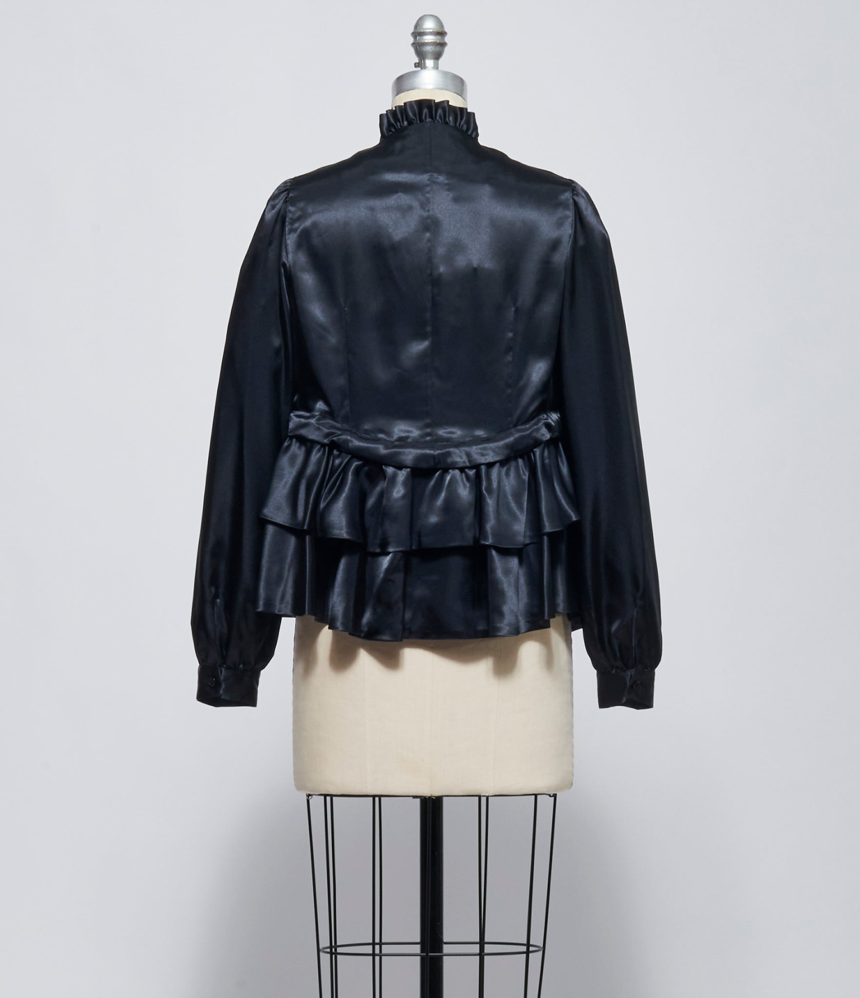 FW26 Comme des Garçons Noir Kei Ninomiya Womens Black Satin Ruffle-Trim Blouse