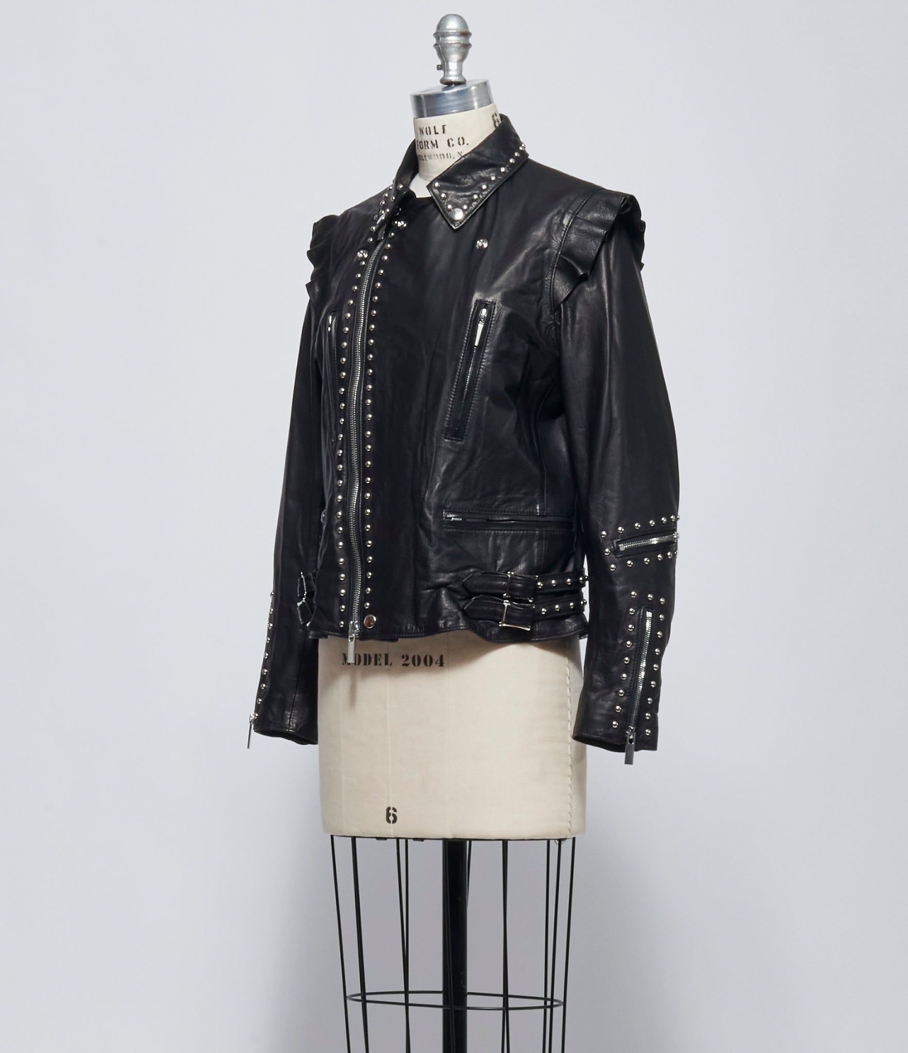 FW26 Comme des Garçons Noir Kei Ninomiya Womens Black Studded Leather Biker Jacket
