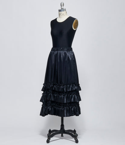 FW26 Comme des Garçons Noir Kei Ninomiya Womens Black Satin Ruffle-Trim Midi Skirt