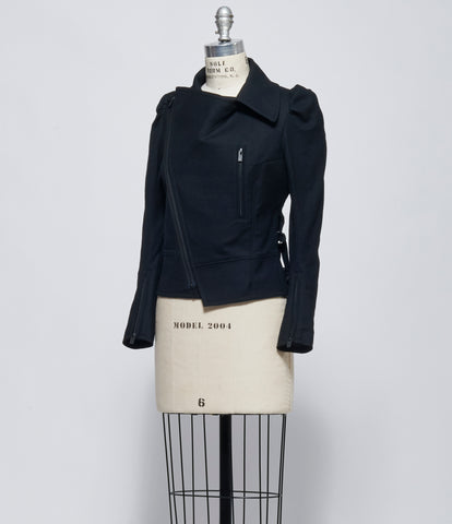 FW26 Yohji Yamamoto Womens Big Lapel Biker Jacket Black