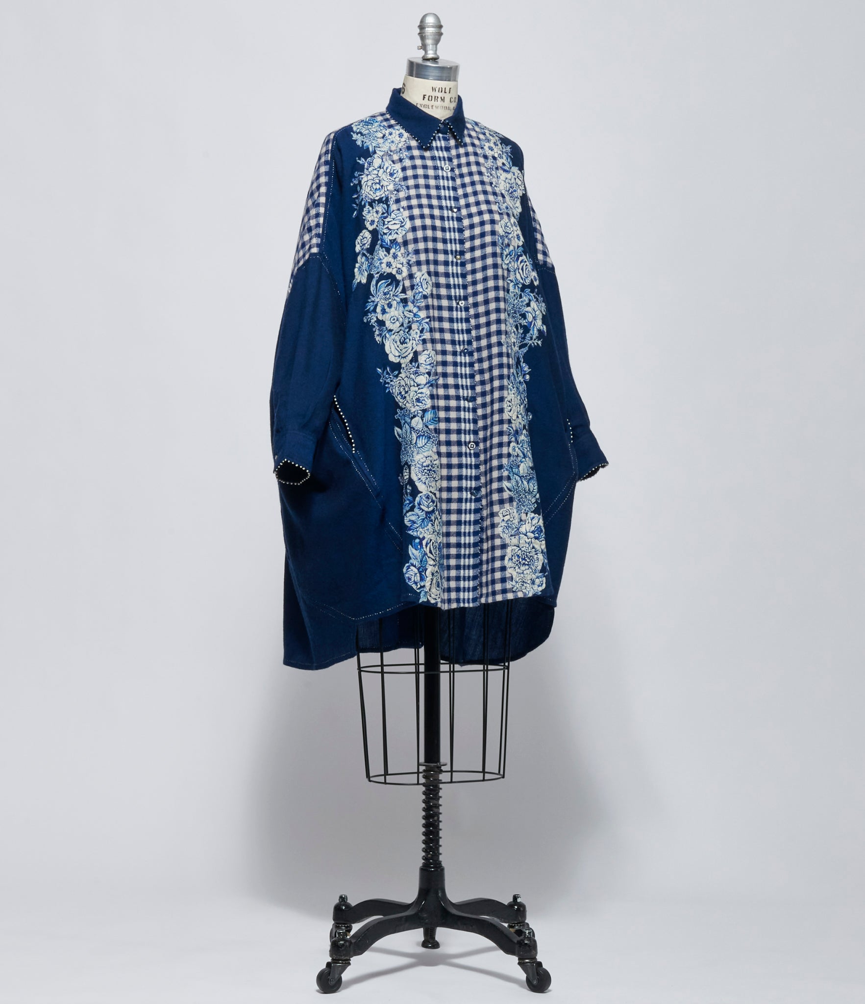FW26 Pero Womens Shirt Navy Gingham Floral Shirt Dress
