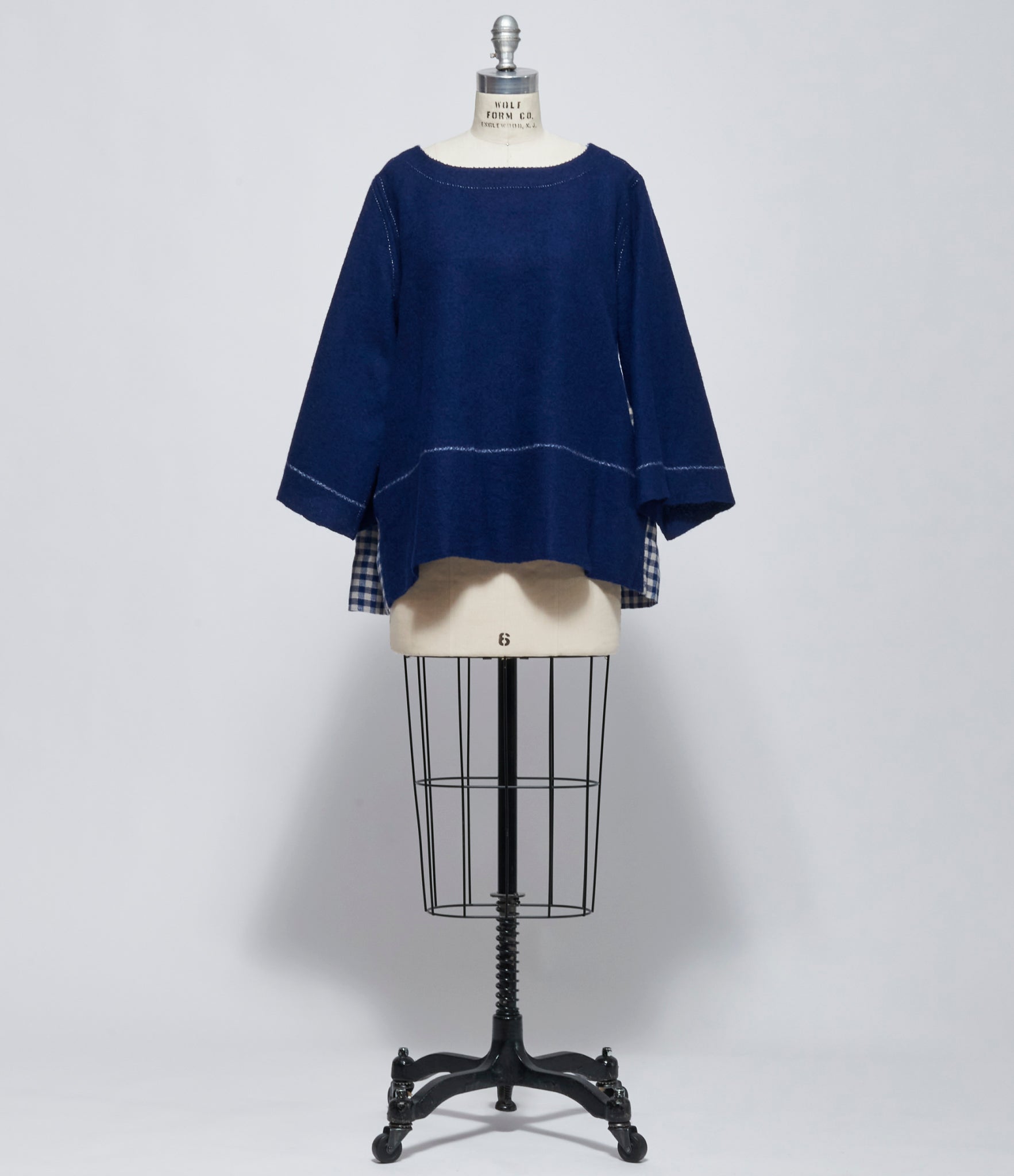 FW26 Pero Womens Navy Wool Gingham Top