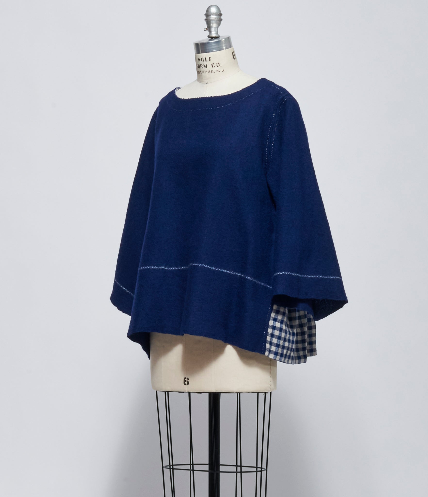 FW26 Pero Womens Navy Wool Gingham Top