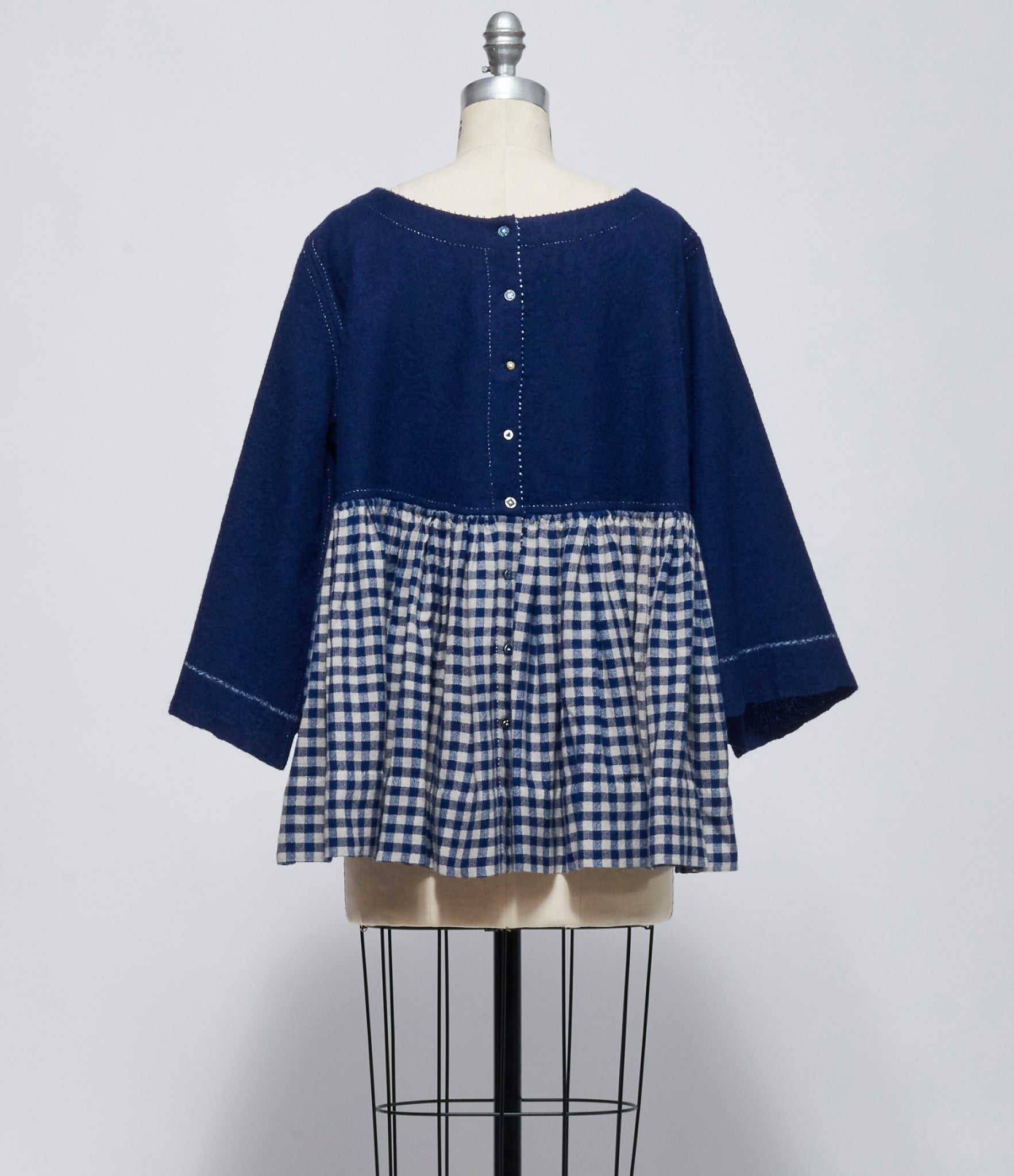 FW26 Pero Womens Navy Wool Gingham Top