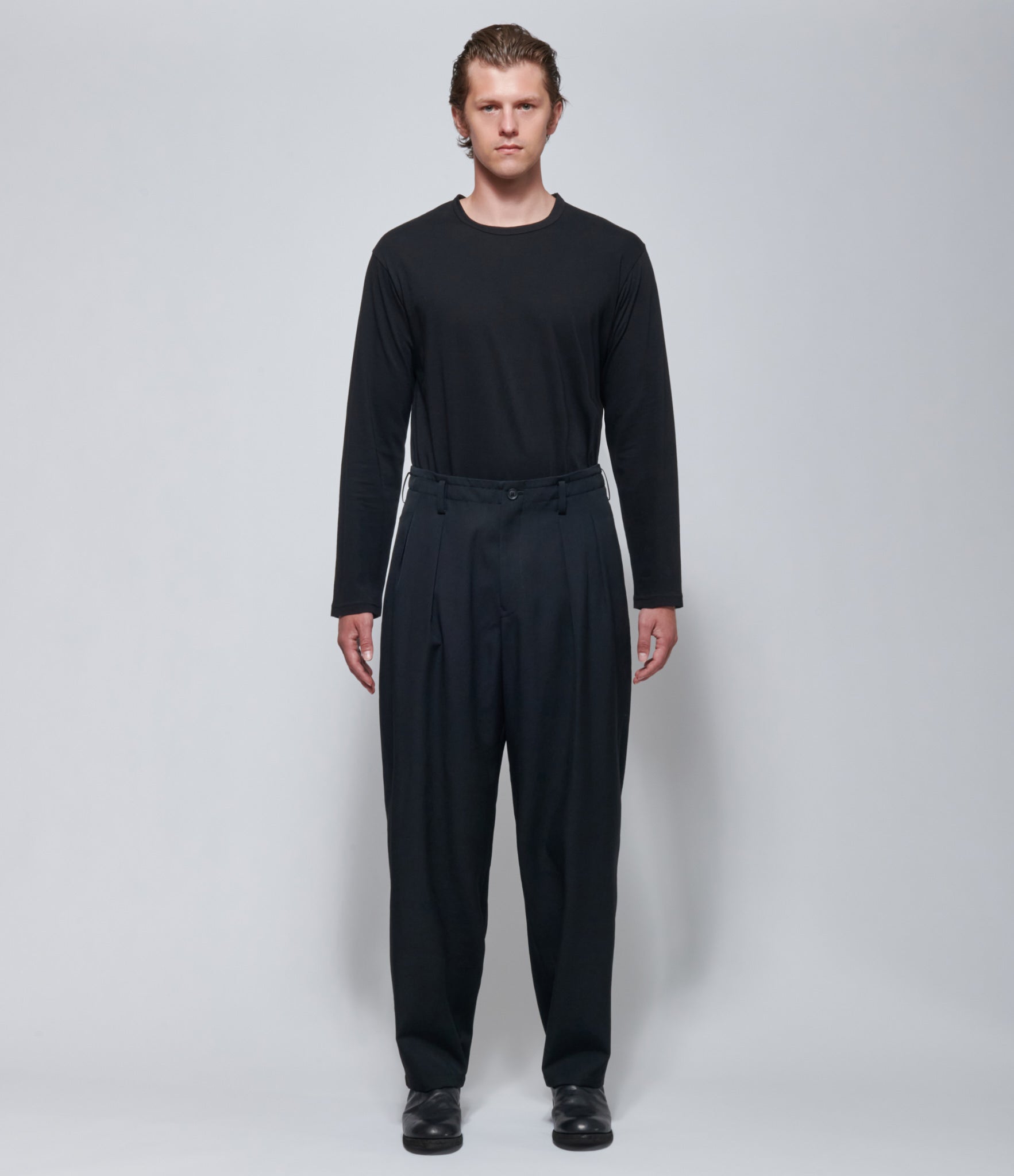 FW26 Yohji Yamamoto Mens 2 Tuck Pants Black