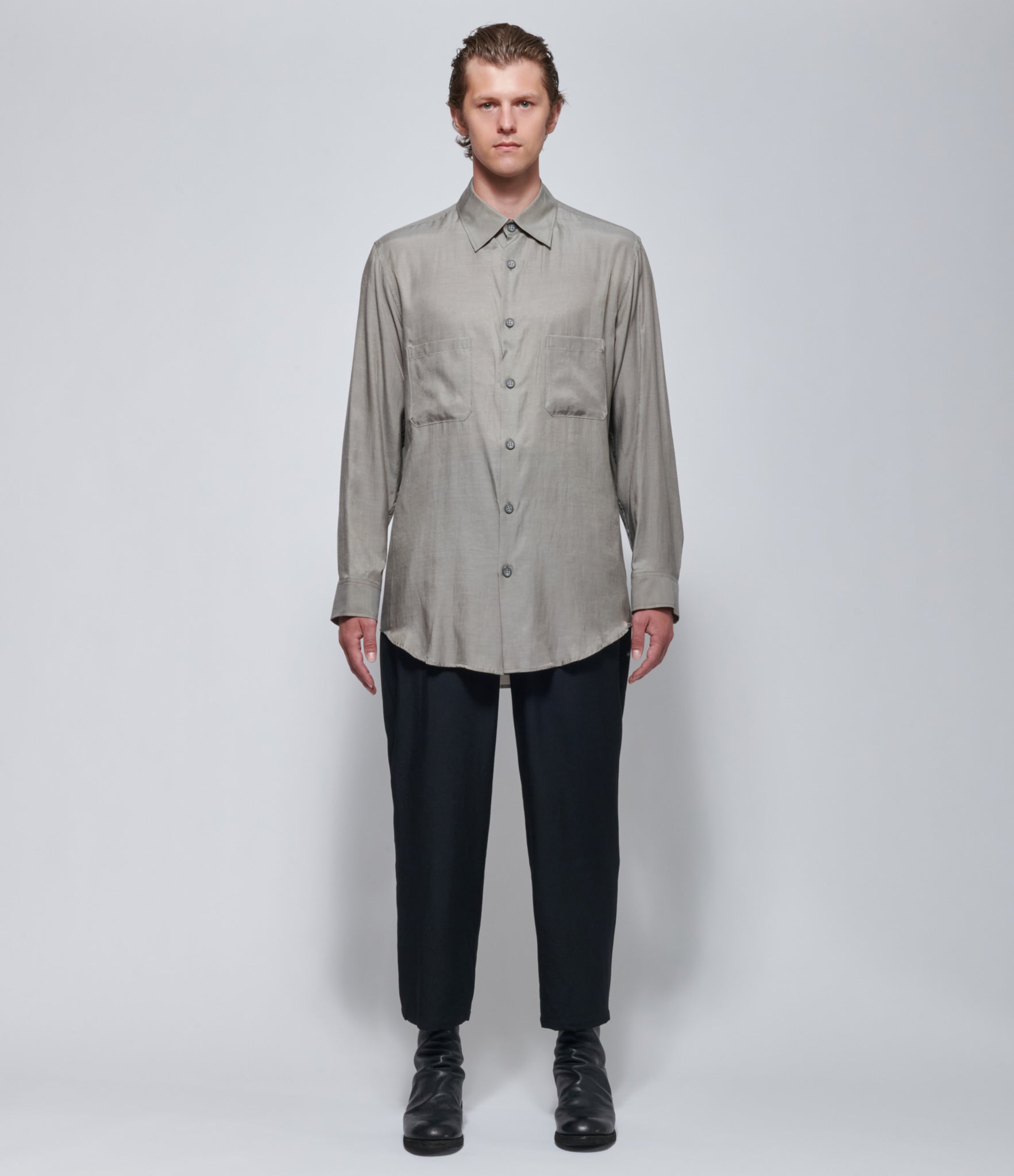 FW26 Yohji Yamamoto Mens Double Pocket Shirt Grey