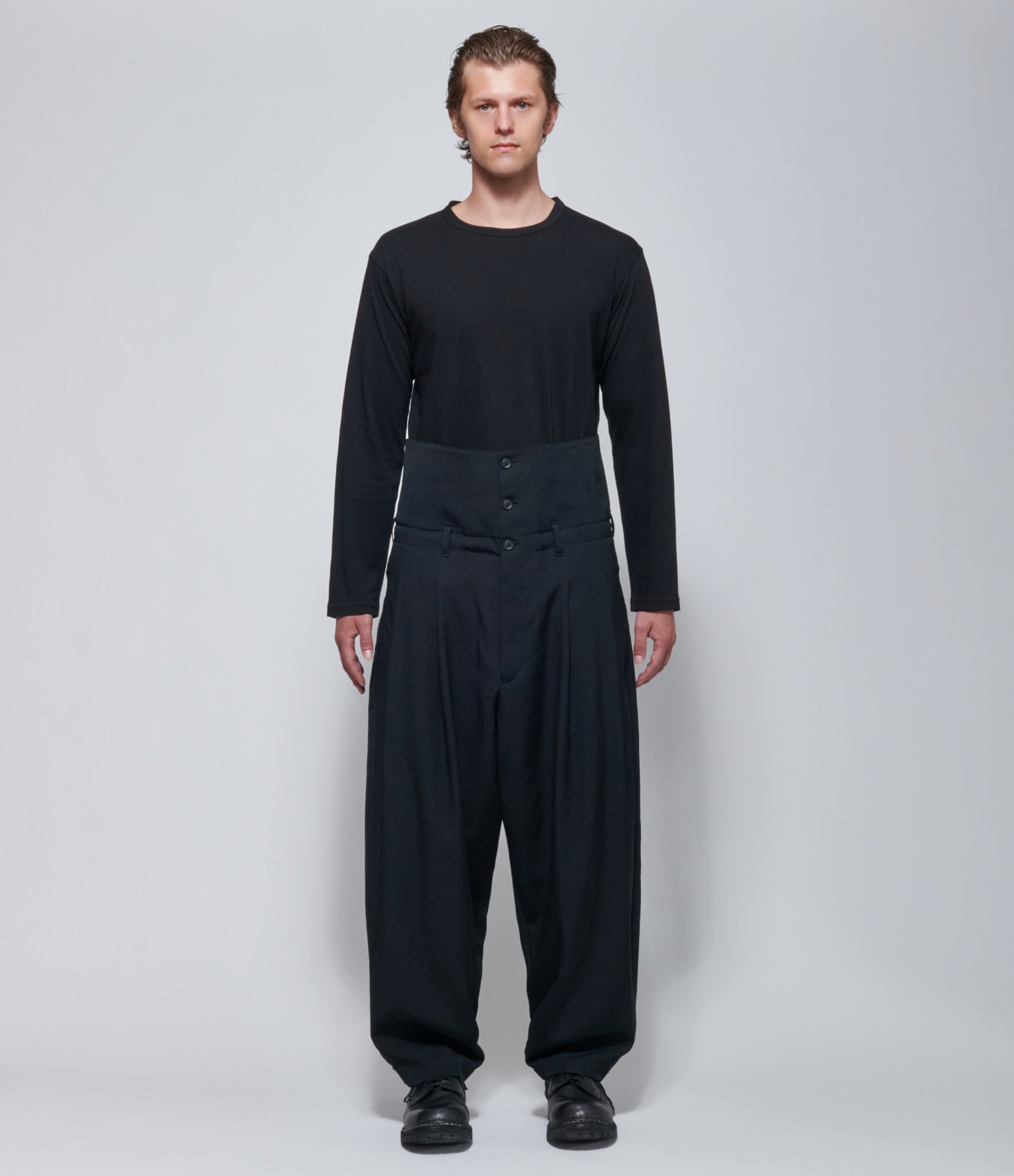 FW26 Yohji Yamamoto High Waist Tuck Pants in Black