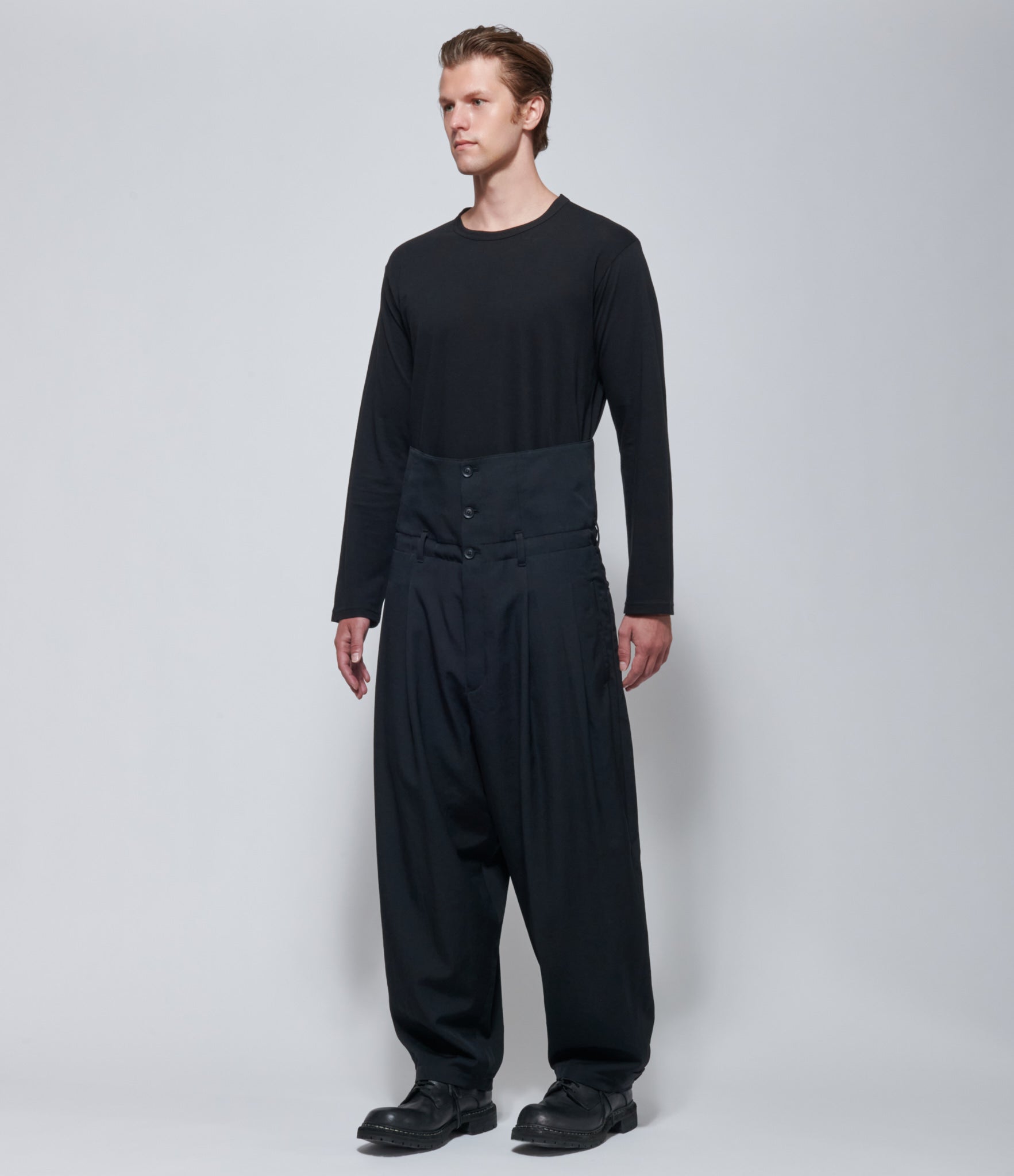FW26 Yohji Yamamoto High Waist Tuck Pants in Black