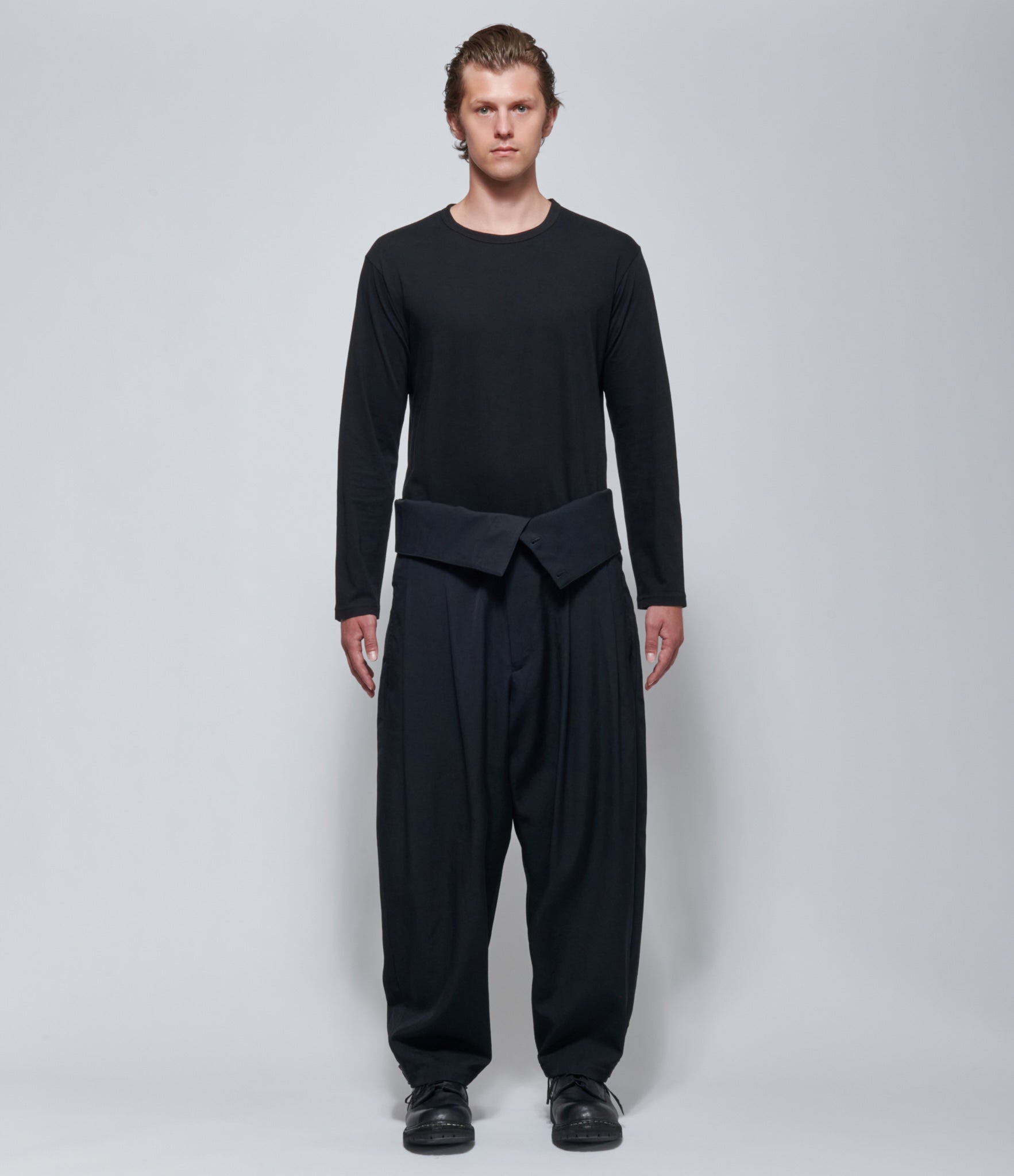 FW26 Yohji Yamamoto High Waist Tuck Pants in Black