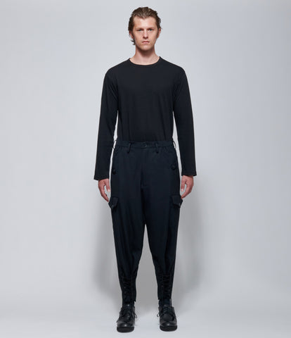 FW26 Yohji Yamamoto Army Gabardine Lace-Up Hem Pants in Black