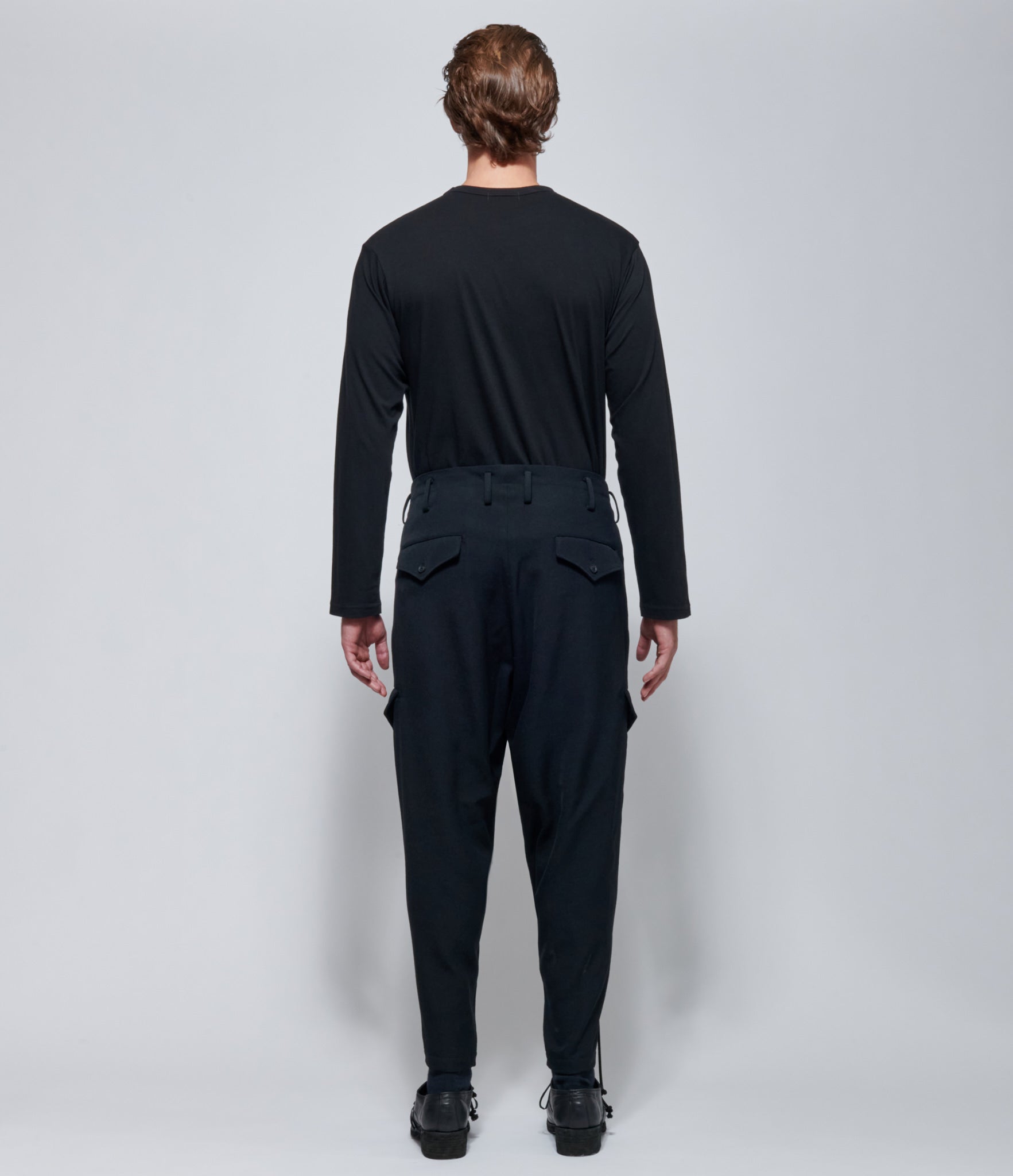 FW26 Yohji Yamamoto Army Gabardine Lace-Up Hem Pants in Black