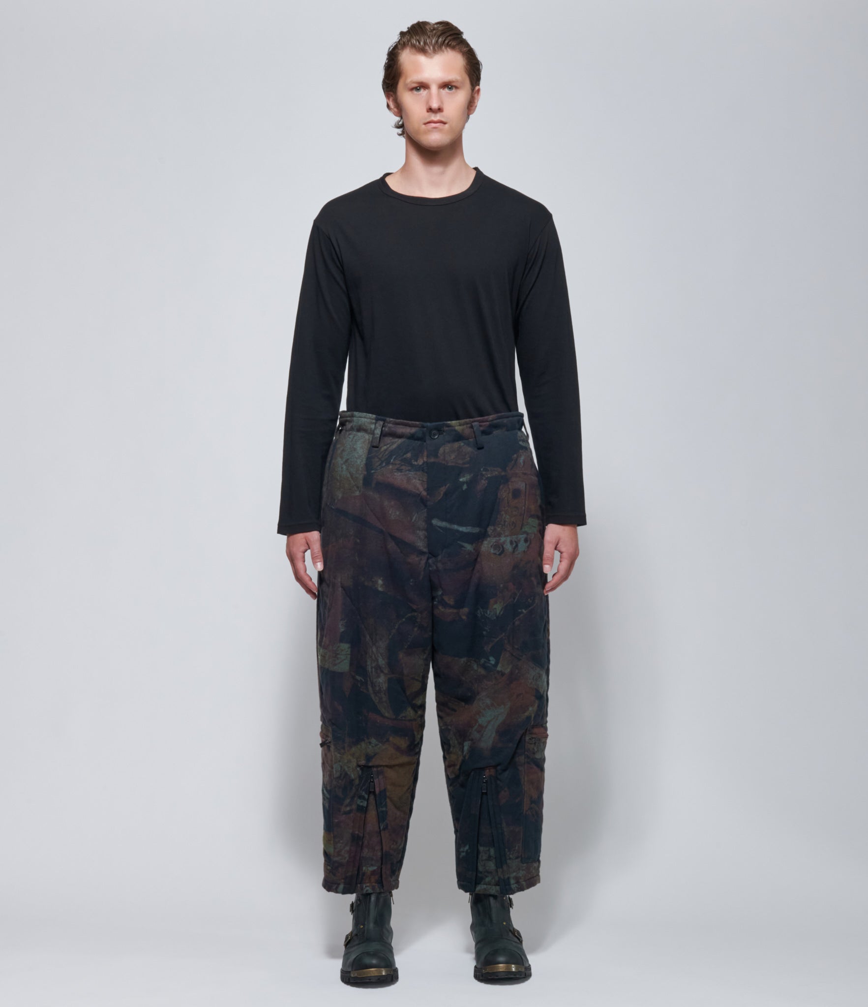 FW26 Yohji Yamamoto Mens Padded Rust Flannel Pants Black
