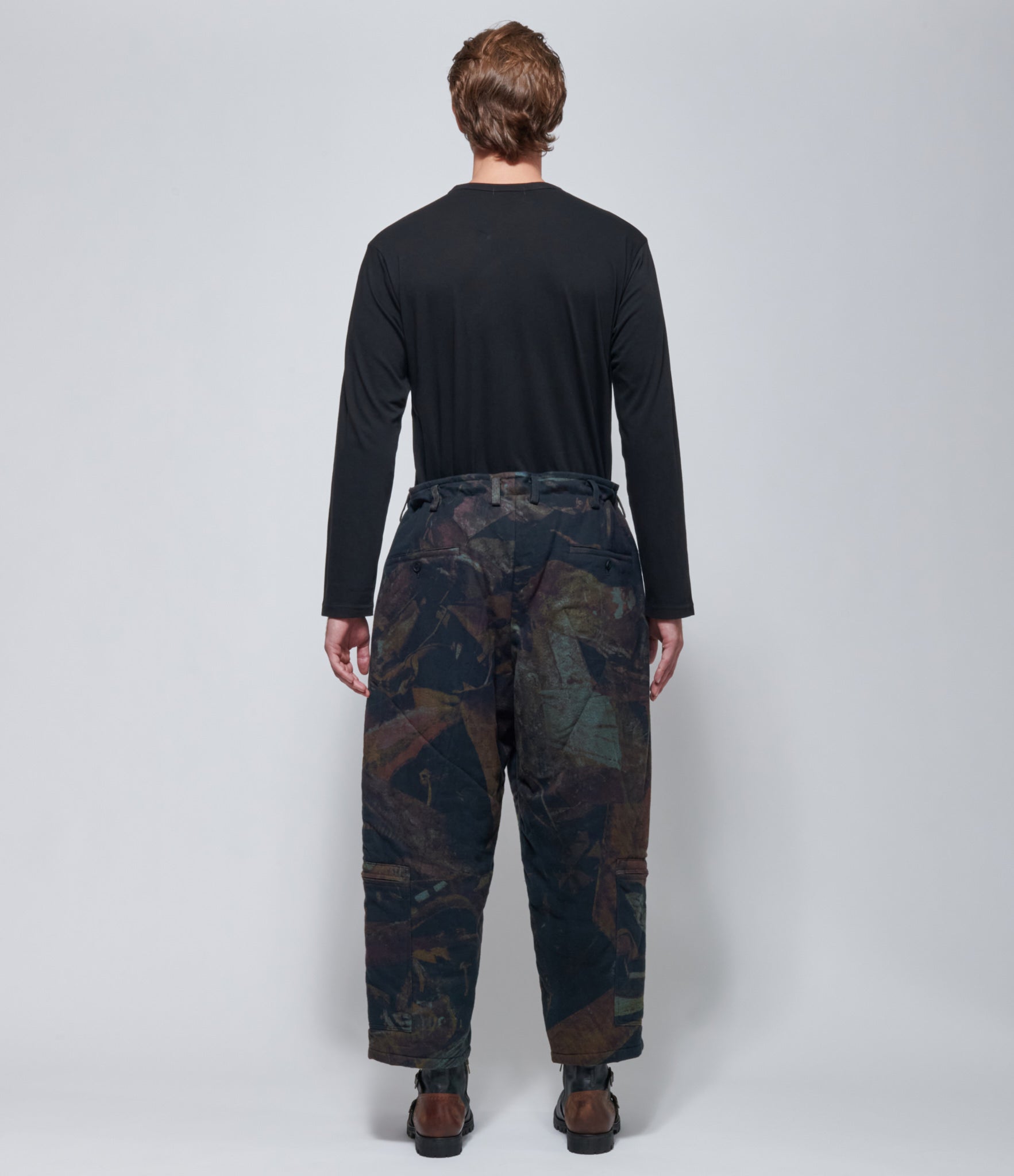 FW26 Yohji Yamamoto Mens Padded Rust Flannel Pants Black