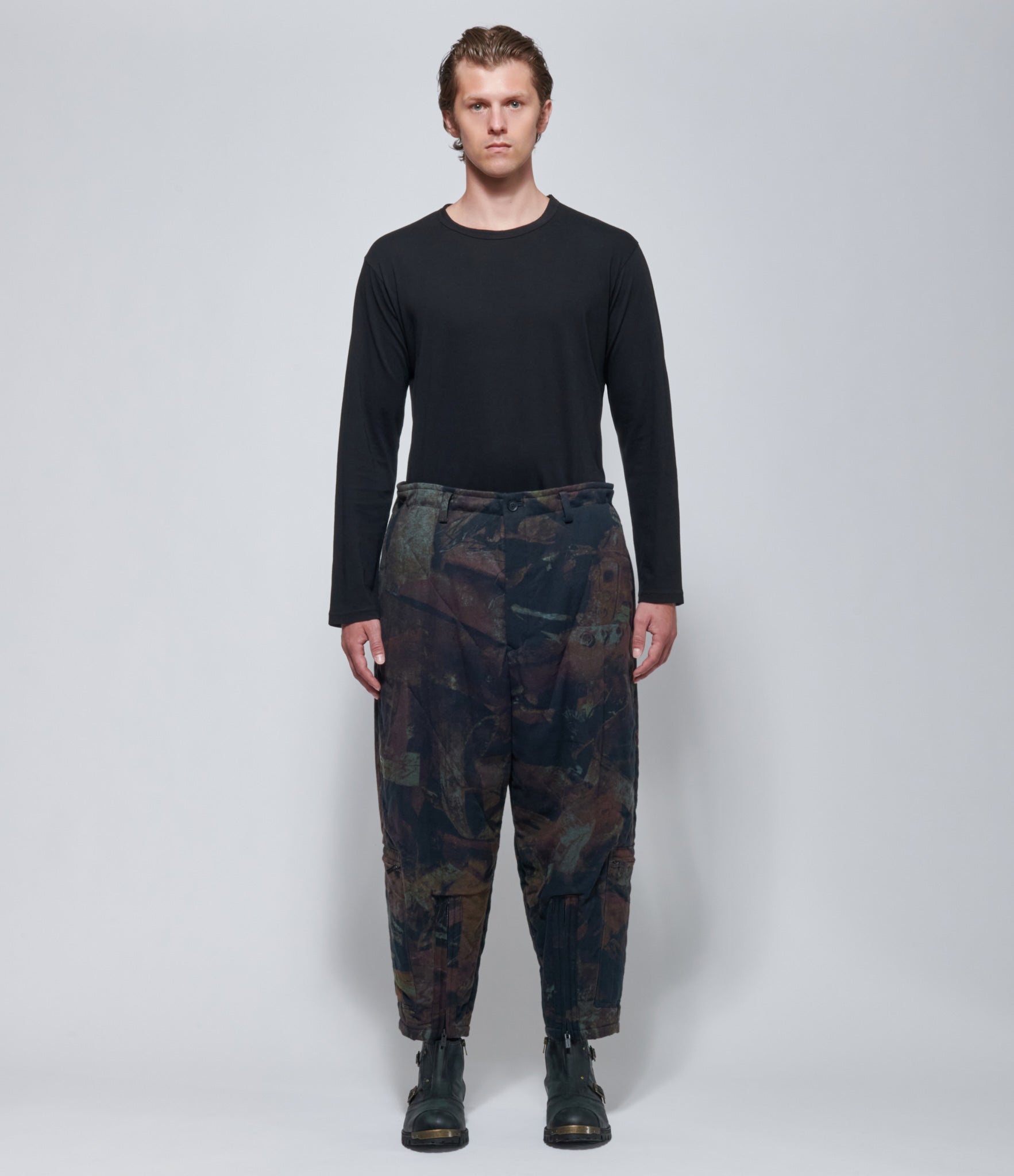 FW26 Yohji Yamamoto Mens Padded Rust Flannel Pants Black