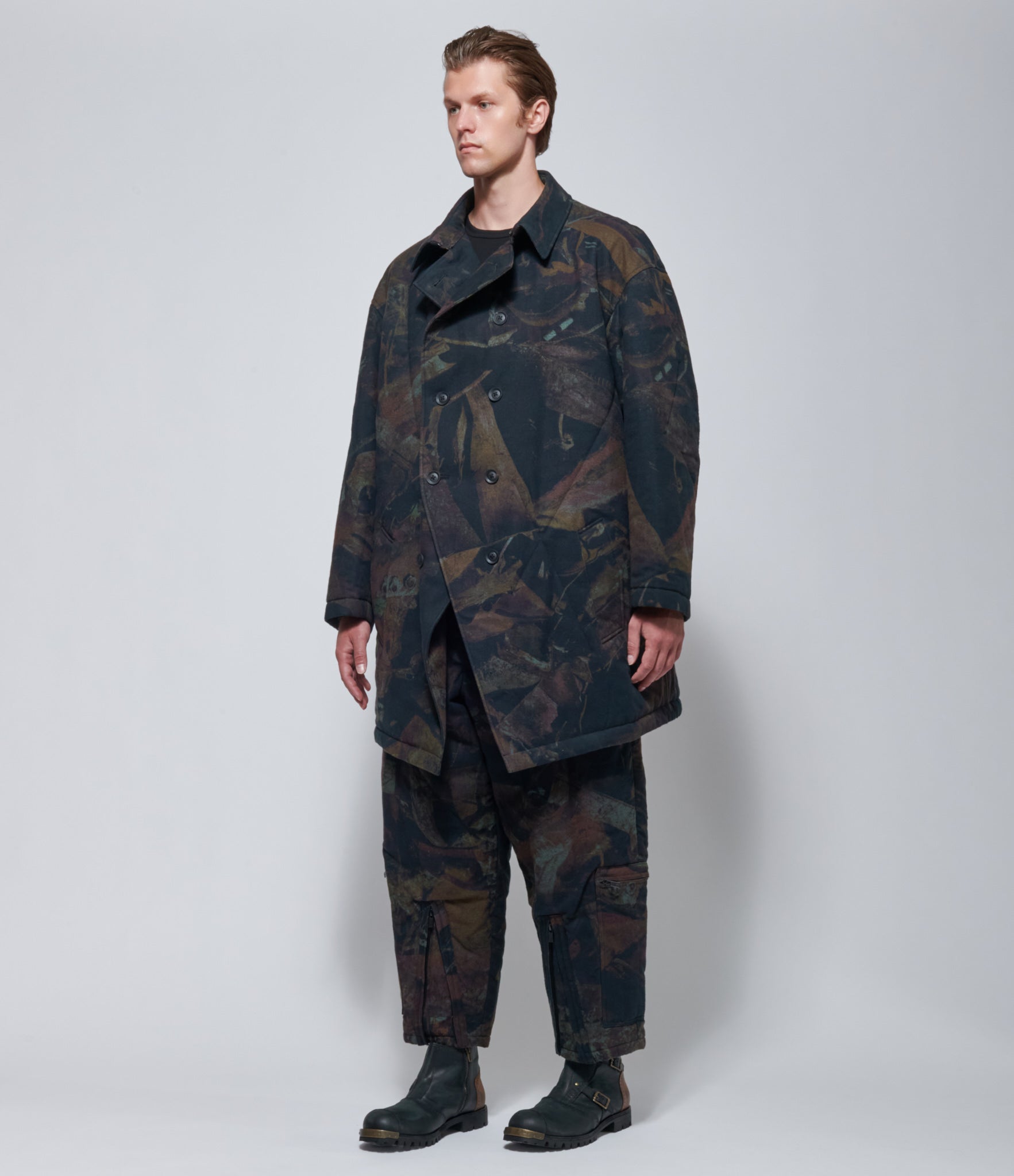 FW26 Yohji Yamamoto Padded Rust Flannel Jacket in Black