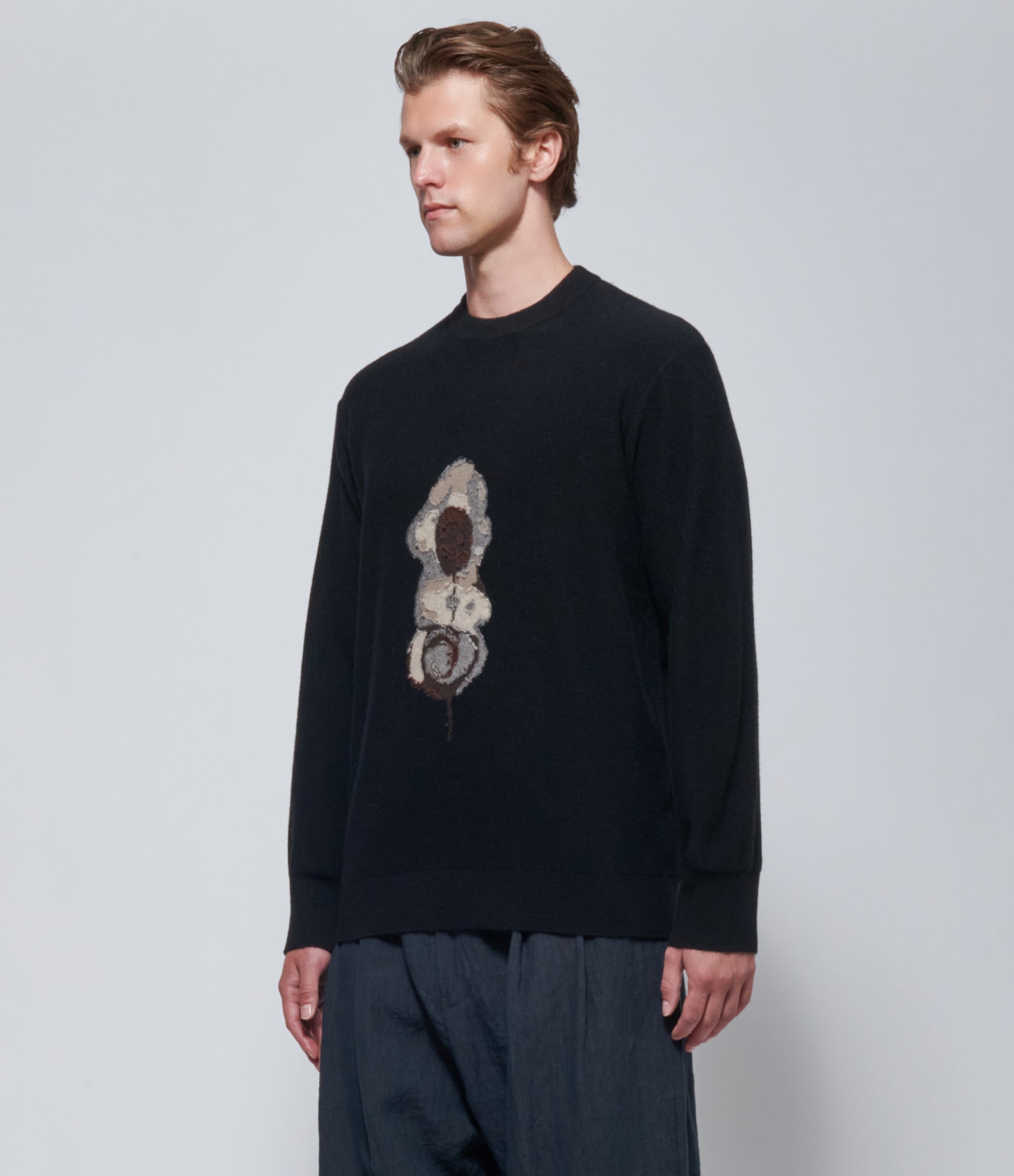 FW26 Ziggy Chen Intarsia Pattern Black Sweater
