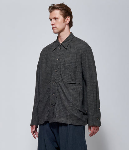 FW26 Ziggy Chen Mens Side Tab Spread Micro-Check Collar Shirt