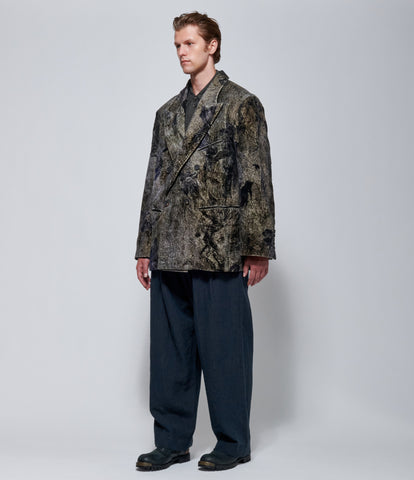 FW26 Ziggy Chen Velvet Double-Breasted Printed Blazer in Grey