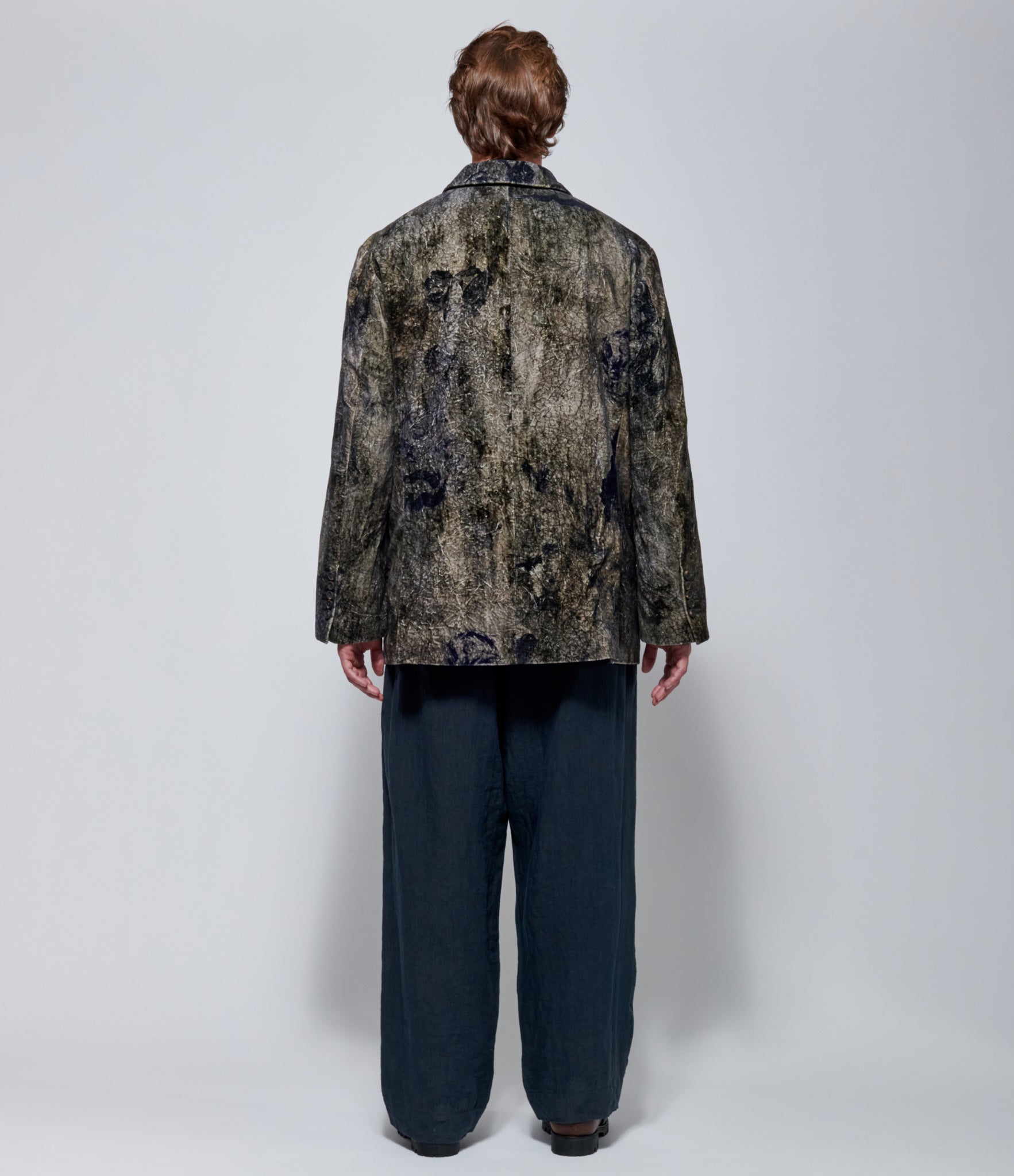 FW26 Ziggy Chen Velvet Double-Breasted Printed Blazer in Grey