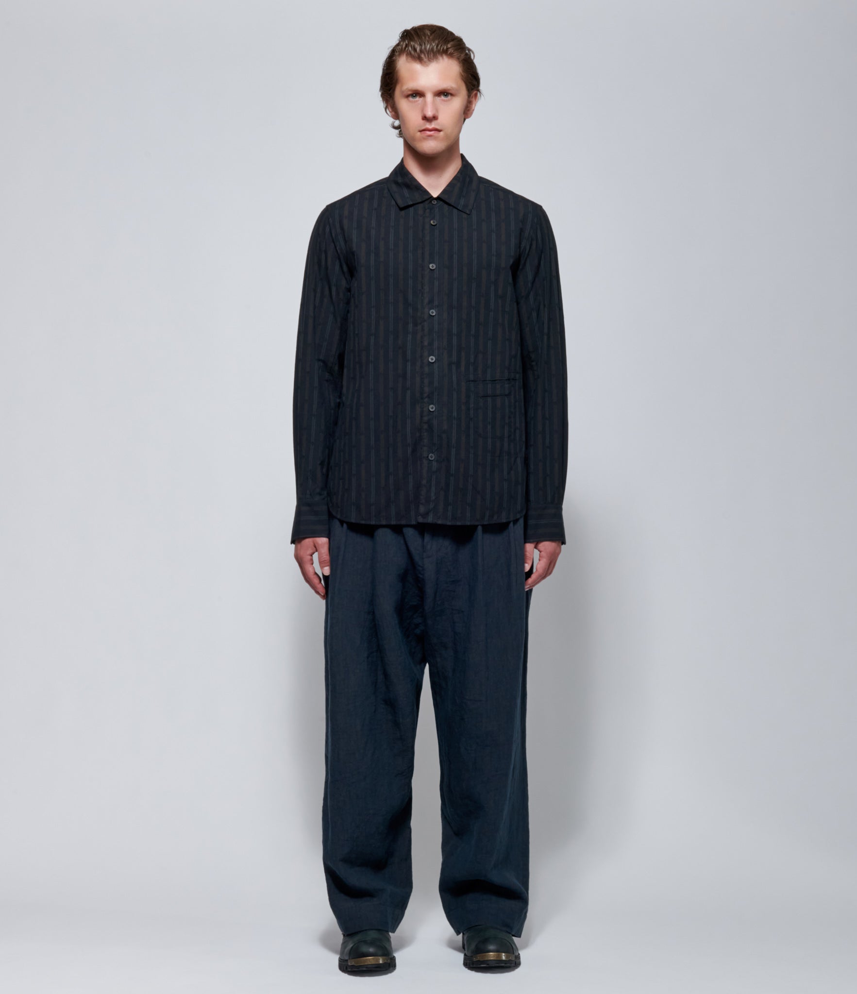 FW26 Ziggy Chen Mens Classic Striped Black Shirt