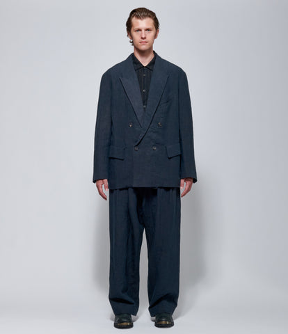Ziggy Chen Mens Double-Breasted Linen Blazer in Navy