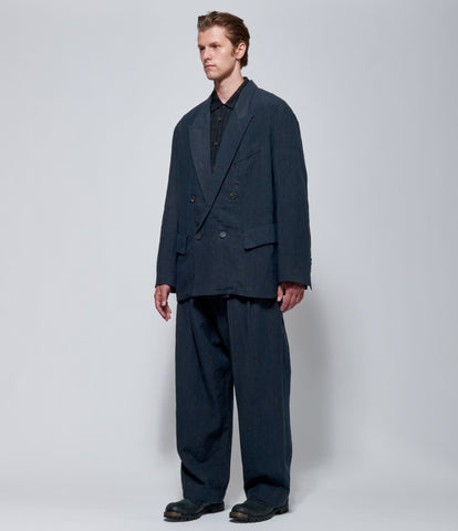 Ziggy Chen Mens Double-Breasted Linen Blazer in Navy