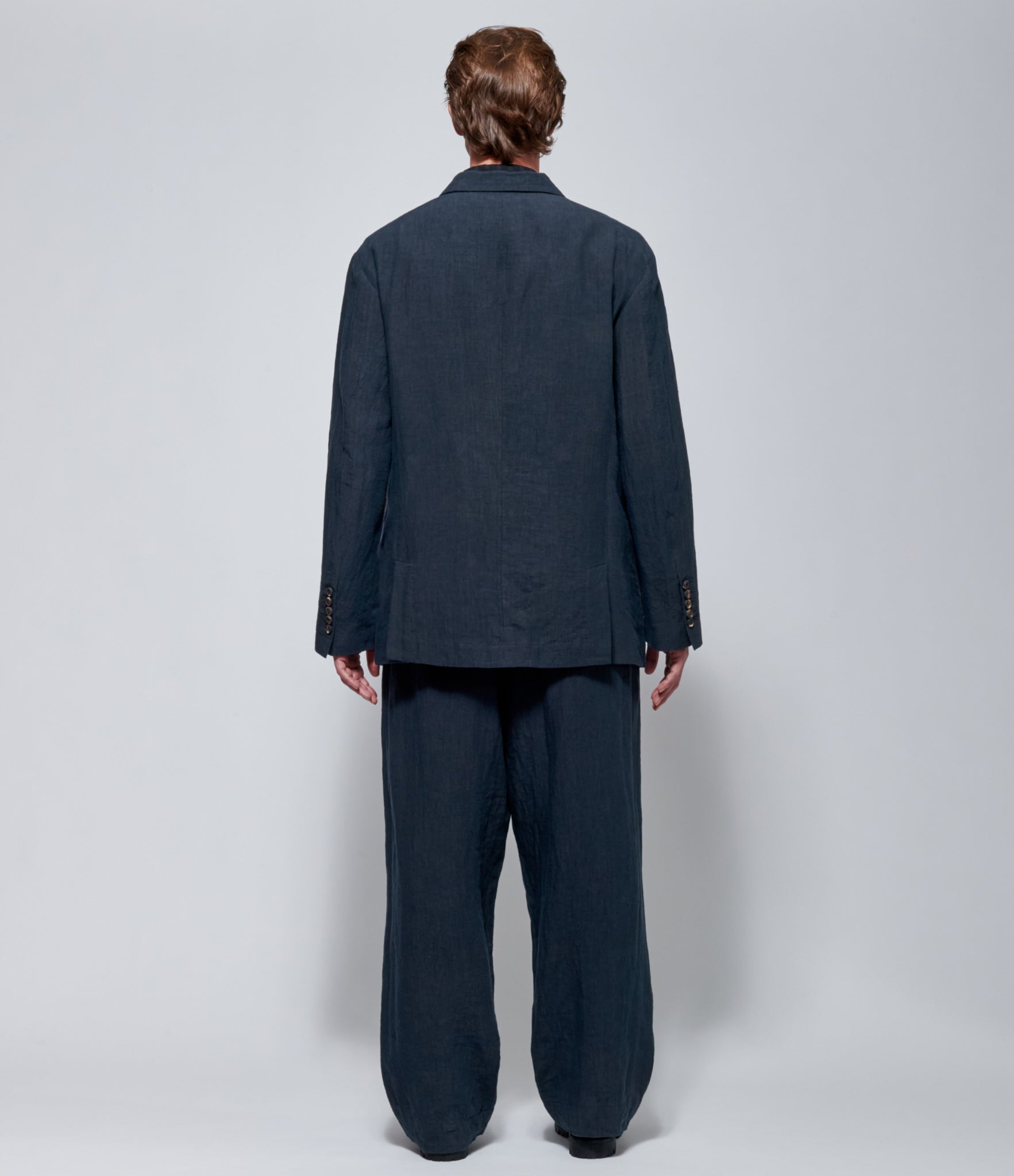 Ziggy Chen Mens Double-Breasted Linen Blazer in Navy