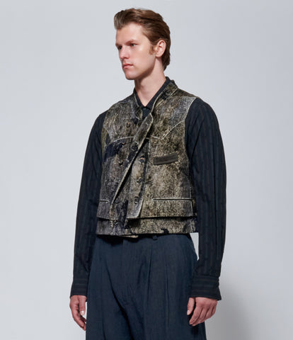 FW26 Ziggy Chen Mens Velvet Double-Breasted Gilet in Gray
