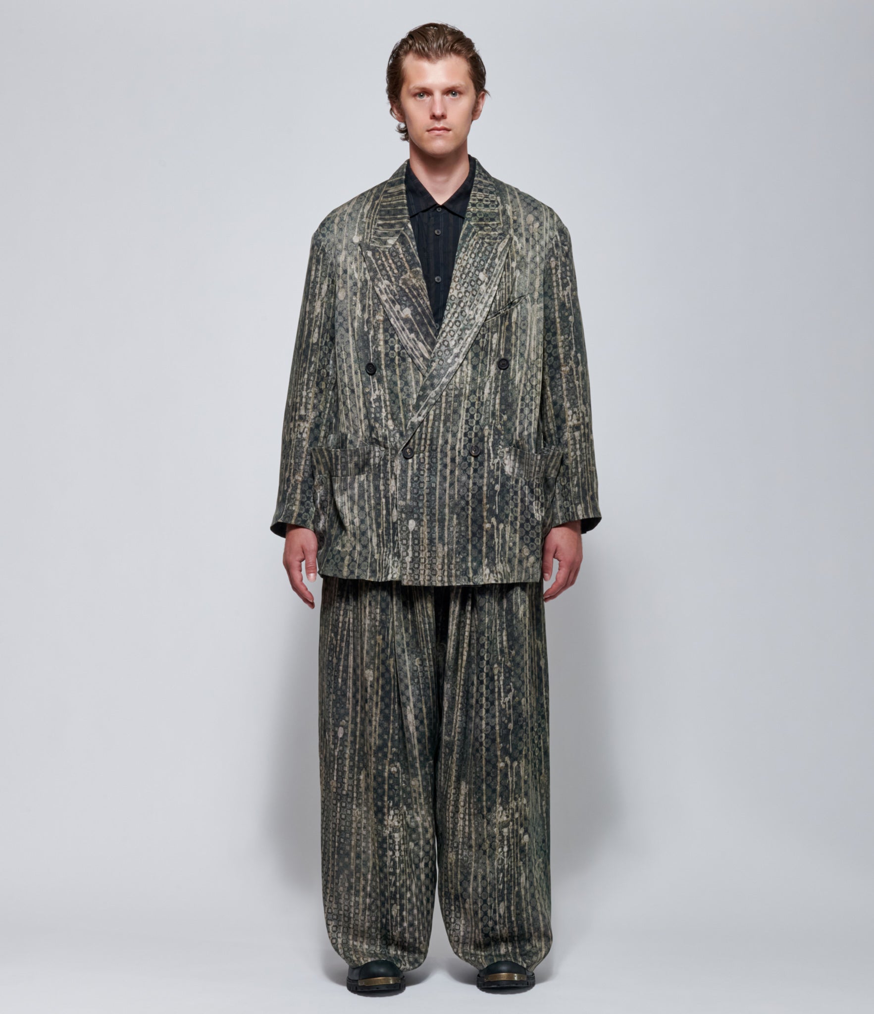 Ziggy Chen Mens Digital Print Double-Breasted Silk Blazer