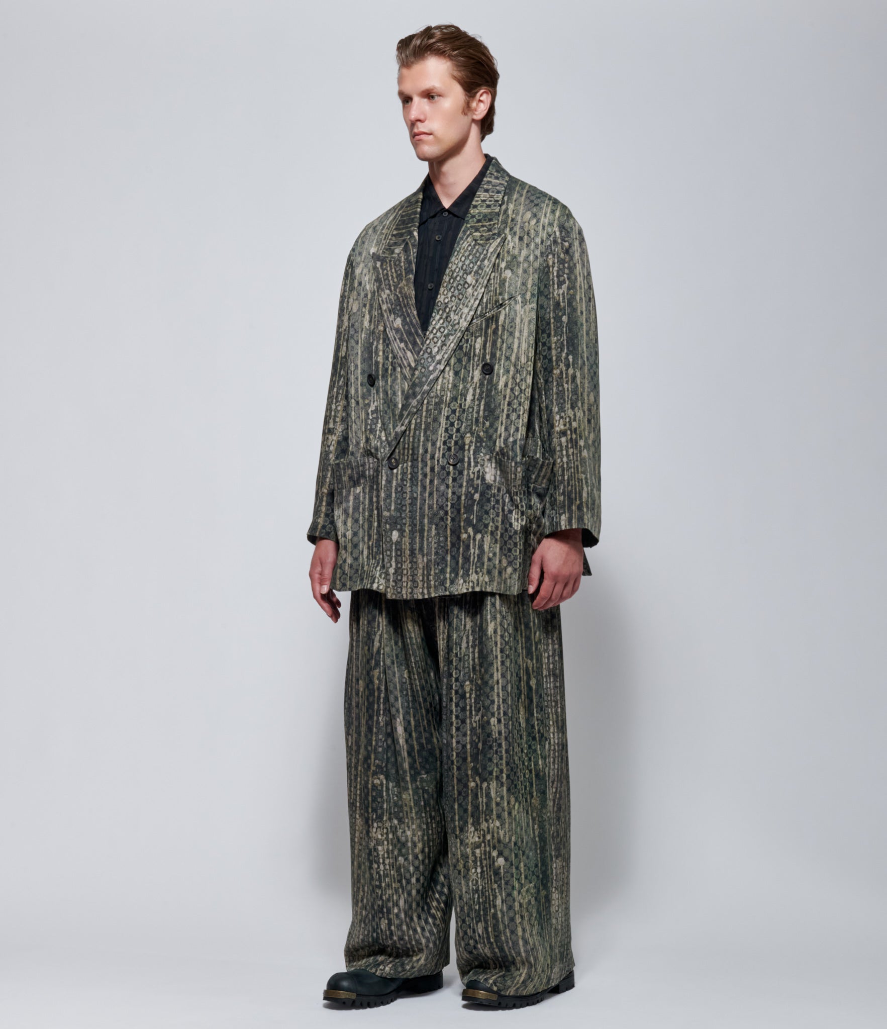 Ziggy Chen Mens Digital Print Double-Breasted Silk Blazer