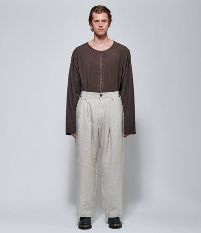 Ziggy Chen Mens Pleated Trousers in Ivory