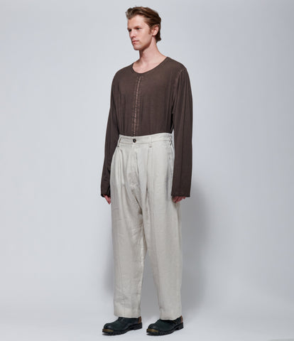 Ziggy Chen Mens Pleated Trousers in Ivory