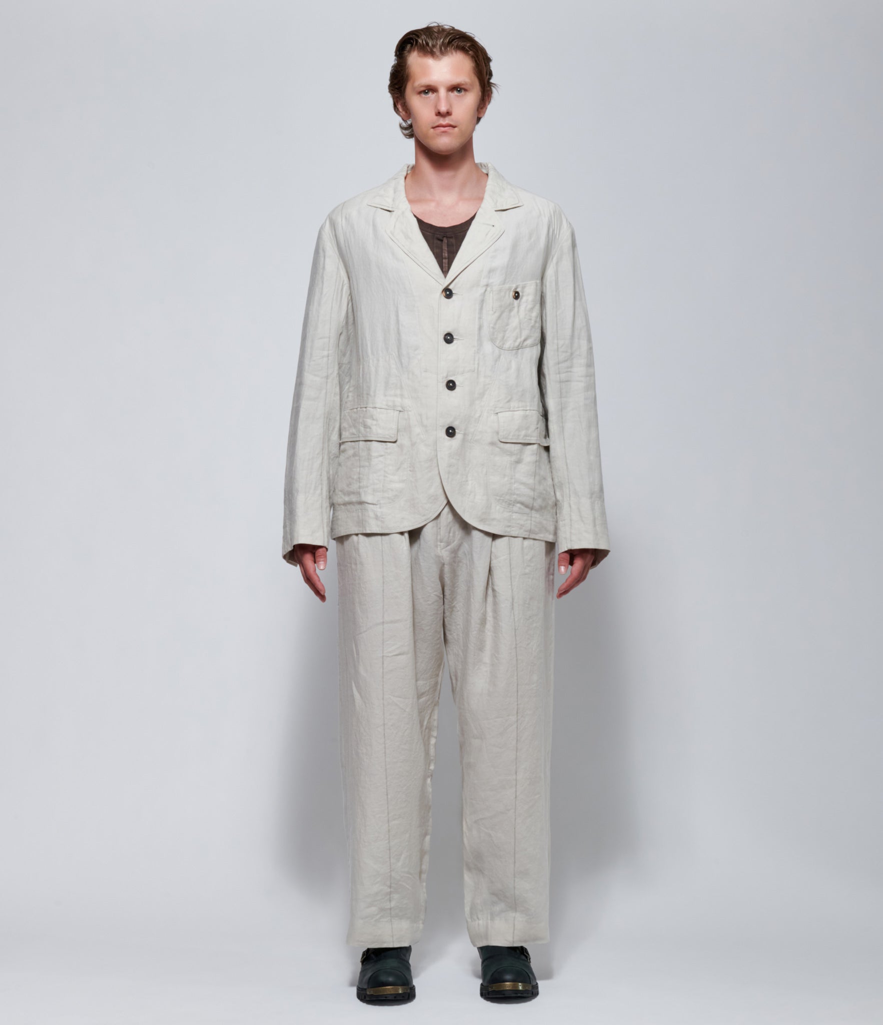 Ziggy Chen Mens Linen-Silk Worker Blazer in Ivory