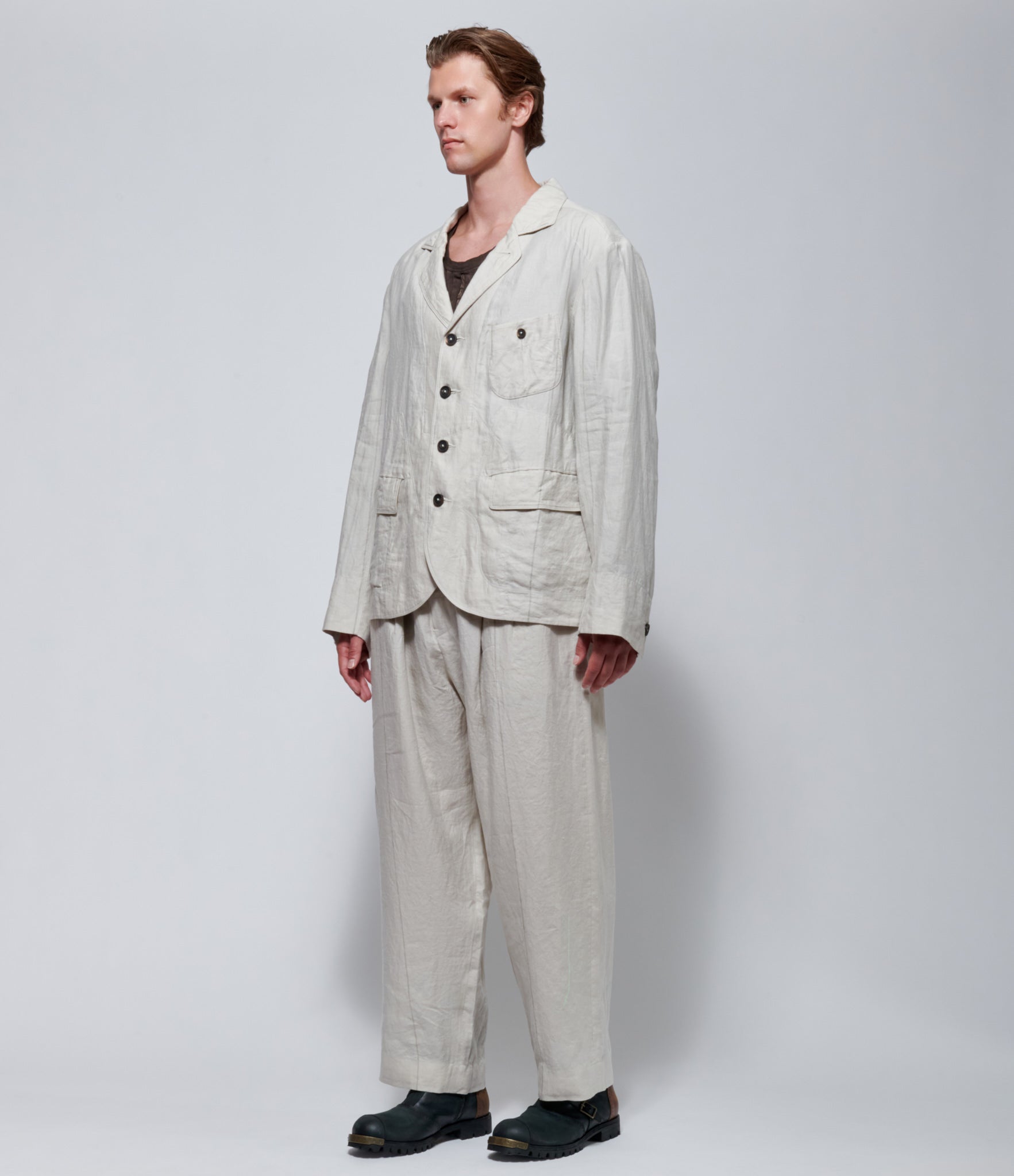 Ziggy Chen Mens Linen-Silk Worker Blazer in Ivory
