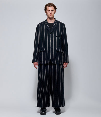 FW26 Uma Wang Mens Jupiter Striped Wool Blazer in Black/Grey