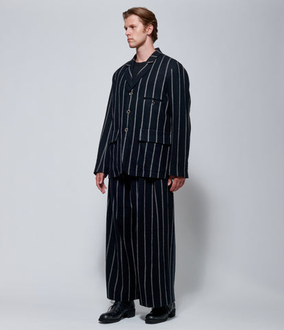 FW26 Uma Wang Mens Jupiter Striped Wool Blazer in Black/Grey