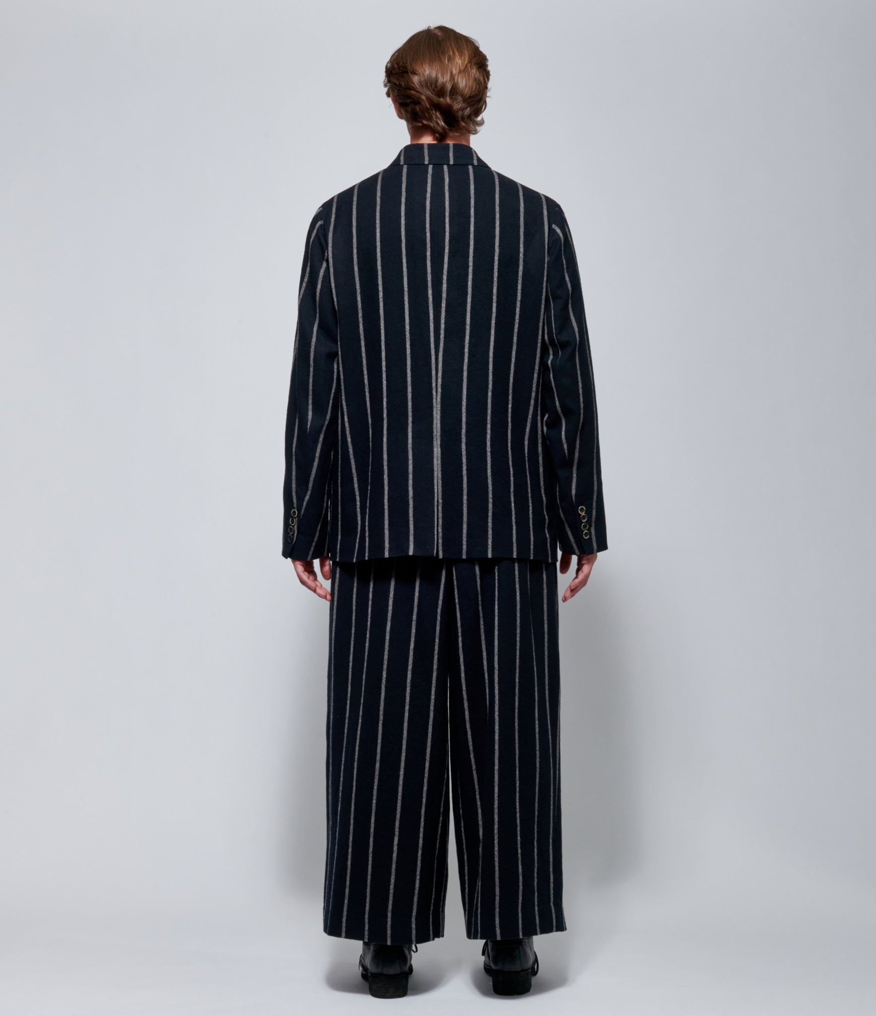FW26 Uma Wang Mens Jupiter Striped Wool Blazer in Black/Grey