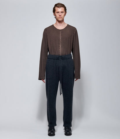FW26 Uma Wang Mens Ankle Wool Drawstring Pants in Dark Grey
