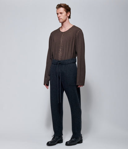 FW26 Uma Wang Mens Ankle Wool Drawstring Pants in Dark Grey