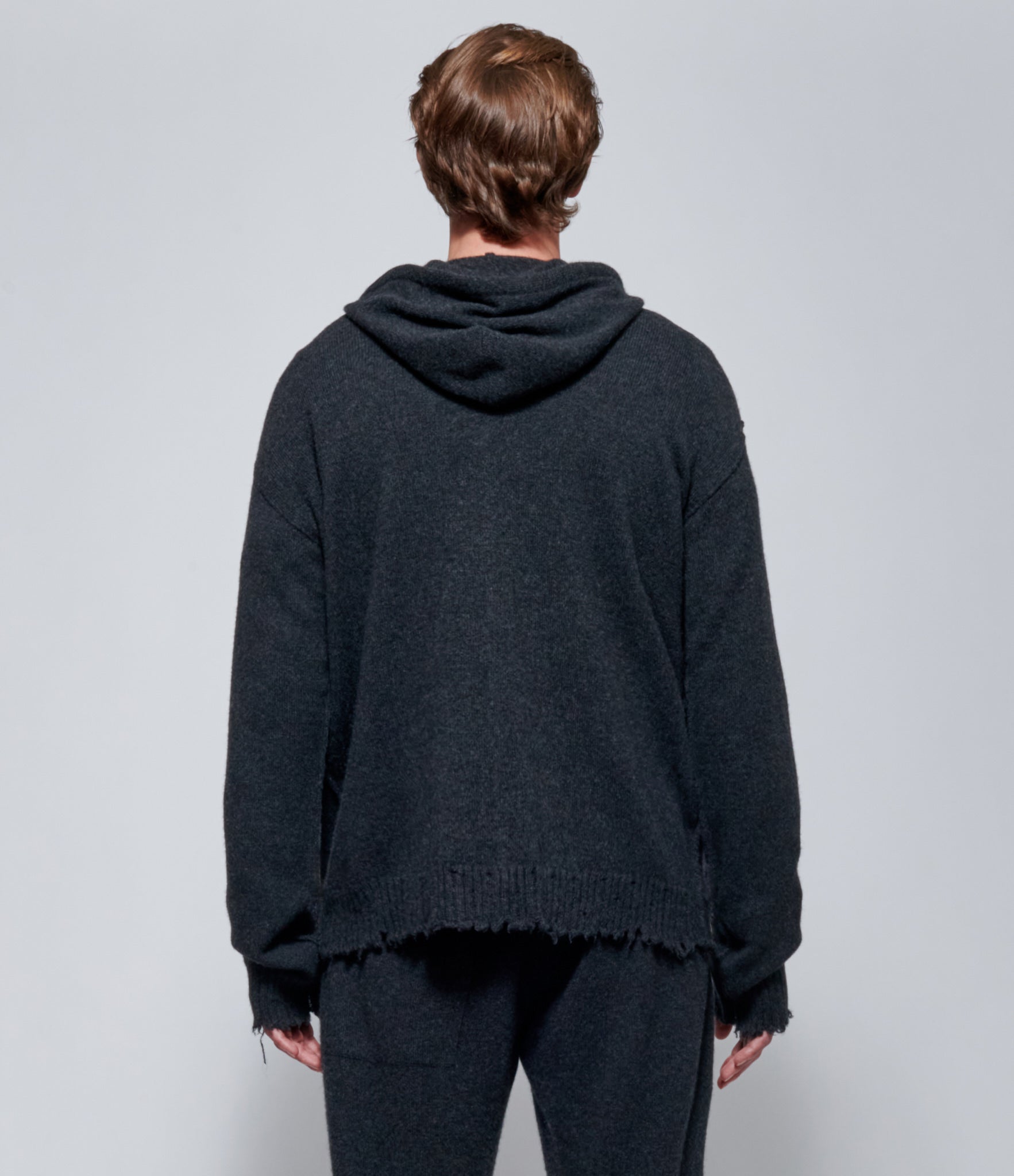FW26 Uma Wang Mens Hooded Wool Top in Dark Grey